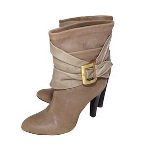 Gianni Bini Leather Buckle Heeled Ankle Booties, Size 8.5